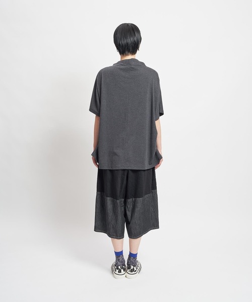 gomme(ゴム) 8OZデニム 切替パンツ ワイドシルエット ウエストゴム ダメージ加工デニムパンツ
