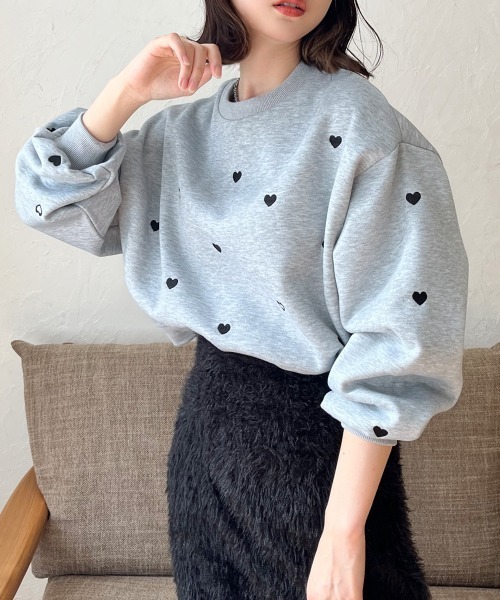 Rejoule(リジュール)の「裏起毛ハート刺繍トップス(スウェット・レディース・ホワイト/グレー/ブラック・FREE)」の10枚目の写真