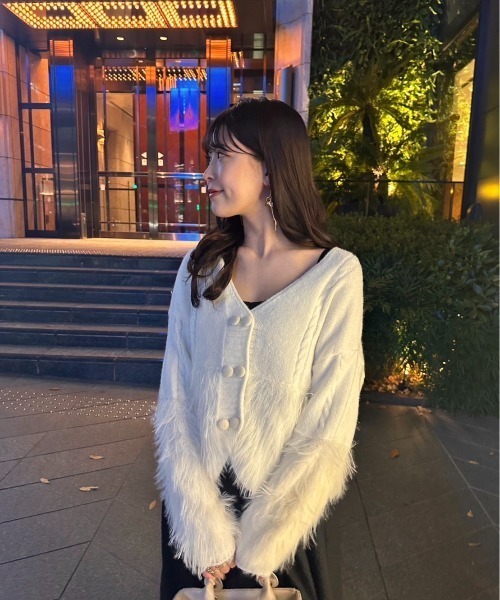 mellowneon(メロウネオン)の「ポイントファーニットカーディガン(カーディガン/ボレロ・レディース・ベージュ/オフホワイト・FREE)」の21枚目の写真