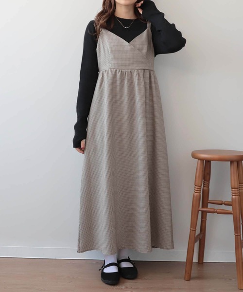 mil(ミル)の「【150㎝前後の小柄さんサイズ】チェックカシュクールキャミワンピース【きれいめワンピース・洗える】(ワンピース・レディース・ハウンドトゥース/チェック・S/XS)」の3枚目の写真