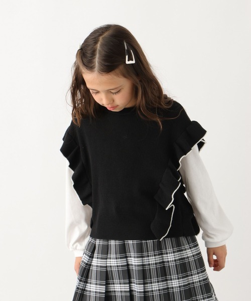 本日セール　中古　美品　P フリル ニットベスト セール】ニッティングパターンボリュームフリルニットベスト