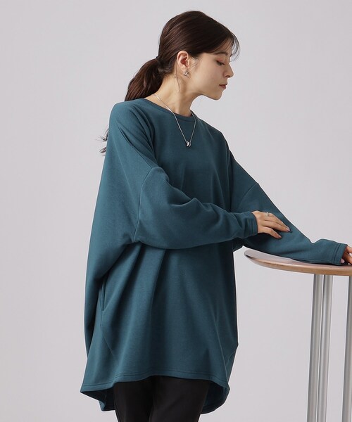 SHOO・LA・RUE（シューラルー）の「◆【体型カバー】裏地あったか ルーズチュニック【SHOO WARM】（チュニック・レディース・ブルーグリーン/ブラウン系/ブラック/グレー・00）」の4枚目の写真