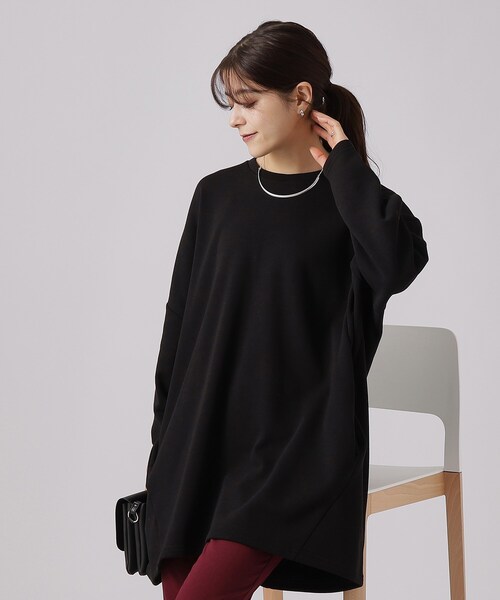 SHOO・LA・RUE（シューラルー）の「◆【体型カバー】裏地あったか ルーズチュニック【SHOO WARM】（チュニック・レディース・ブルーグリーン/ブラウン系/ブラック/グレー・00）」の2枚目の写真