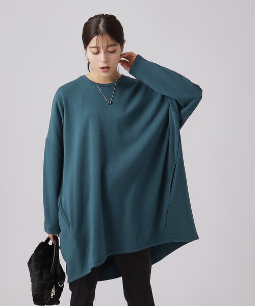 SHOO・LA・RUE（シューラルー）の「◆【体型カバー】裏地あったか ルーズチュニック【SHOO WARM】（チュニック・レディース・ブルーグリーン/ブラウン系/ブラック/グレー・00）」の8枚目の写真