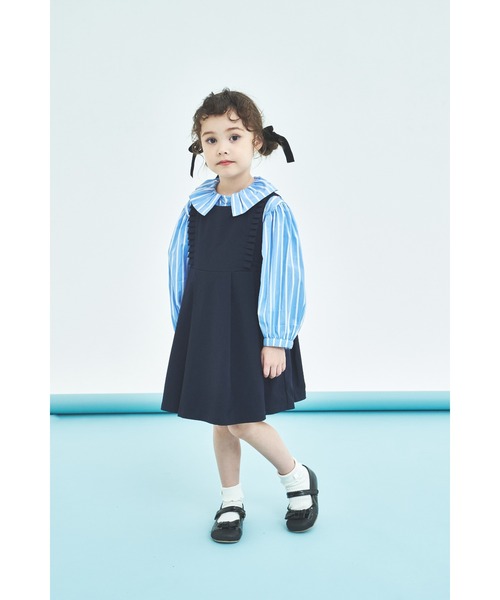 maarook（マルーク）の「ボールドストライプフリル衿ブラウス（シャツ/ブラウス・キッズ・ブルー・120cm/110cm/100cm/130cm）」の3枚目の写真