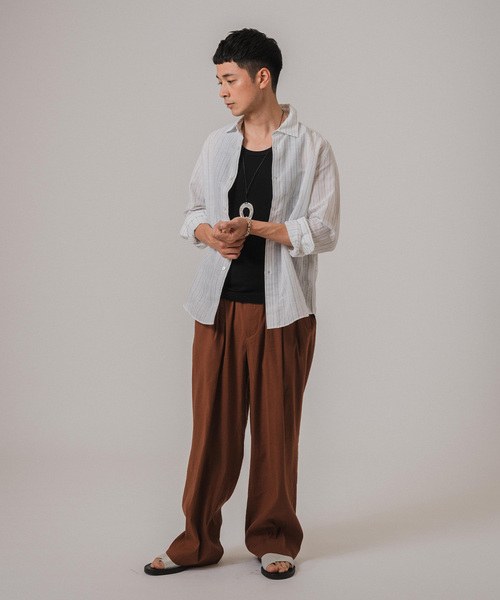 EDIFICE（エディフィス）の「コットン/リネン ストライプ セミレギュラーカラーシャツ（シャツ/ブラウス・メンズ・ホワイト/ブルー系その他・SMALL/MEDIUM/LARGE/X-LARGE）」の4枚目の写真