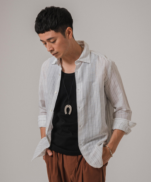 EDIFICE（エディフィス）の「コットン/リネン ストライプ セミレギュラーカラーシャツ（シャツ/ブラウス・メンズ・ホワイト/ブルー系その他・SMALL/MEDIUM/LARGE/X-LARGE）」の8枚目の写真