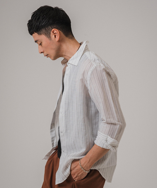 EDIFICE（エディフィス）の「コットン/リネン ストライプ セミレギュラーカラーシャツ（シャツ/ブラウス・メンズ・ホワイト/ブルー系その他・SMALL/MEDIUM/LARGE/X-LARGE）」の11枚目の写真