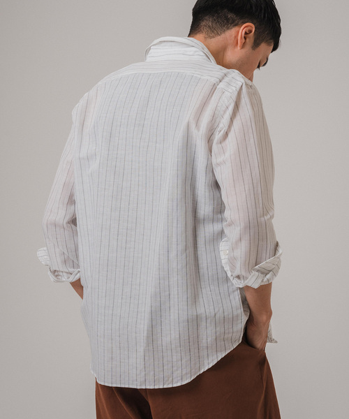 EDIFICE（エディフィス）の「コットン/リネン ストライプ セミレギュラーカラーシャツ（シャツ/ブラウス・メンズ・ホワイト/ブルー系その他・SMALL/MEDIUM/LARGE/X-LARGE）」の12枚目の写真