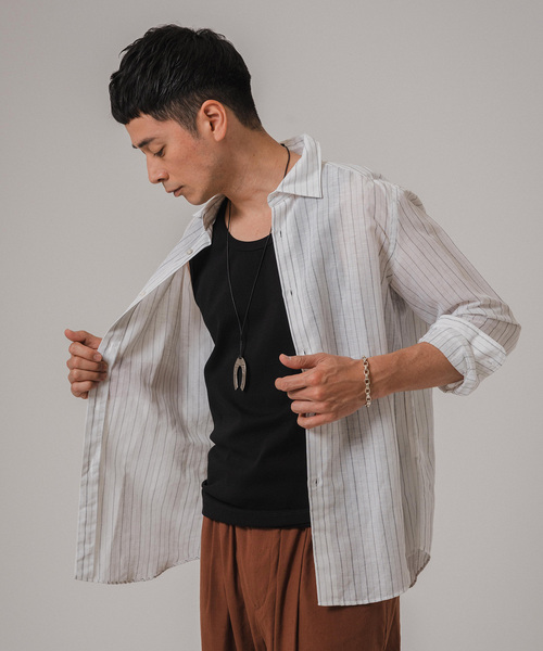 EDIFICE（エディフィス）の「コットン/リネン ストライプ セミレギュラーカラーシャツ（シャツ/ブラウス・メンズ・ホワイト/ブルー系その他・SMALL/MEDIUM/LARGE/X-LARGE）」の13枚目の写真