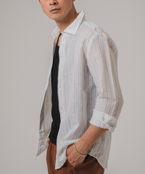 EDIFICE（エディフィス）の「コットン/リネン ストライプ セミレギュラーカラーシャツ（シャツ/ブラウス・メンズ・ホワイト/ブルー系その他・SMALL/MEDIUM/LARGE/X-LARGE）」の14枚目の写真