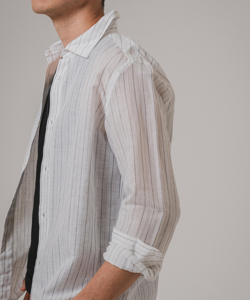 EDIFICE（エディフィス）の「コットン/リネン ストライプ セミレギュラーカラーシャツ（シャツ/ブラウス・メンズ・ホワイト/ブルー系その他・SMALL/MEDIUM/LARGE/X-LARGE）」の15枚目の写真