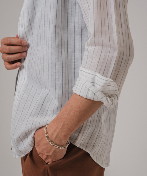 EDIFICE（エディフィス）の「コットン/リネン ストライプ セミレギュラーカラーシャツ（シャツ/ブラウス・メンズ・ホワイト/ブルー系その他・SMALL/MEDIUM/LARGE/X-LARGE）」の16枚目の写真