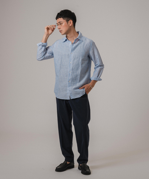 EDIFICE（エディフィス）の「コットン/リネン ストライプ セミレギュラーカラーシャツ（シャツ/ブラウス・メンズ・ホワイト/ブルー系その他・SMALL/MEDIUM/LARGE/X-LARGE）」の20枚目の写真