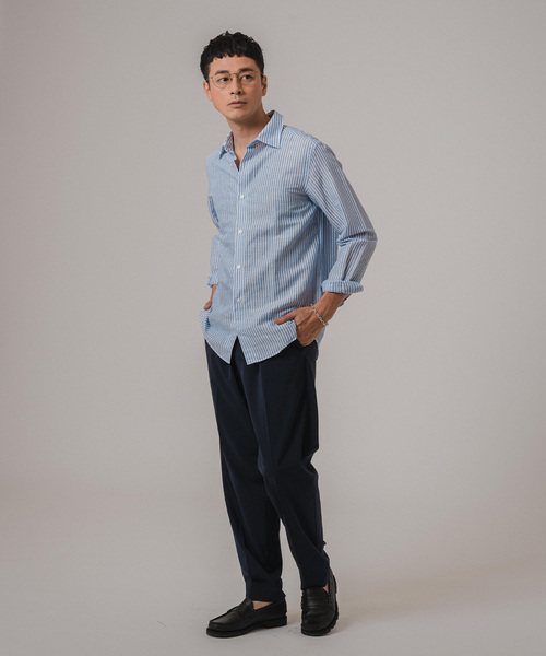 EDIFICE（エディフィス）の「コットン/リネン ストライプ セミレギュラーカラーシャツ（シャツ/ブラウス・メンズ・ホワイト/ブルー系その他・SMALL/MEDIUM/LARGE/X-LARGE）」の21枚目の写真