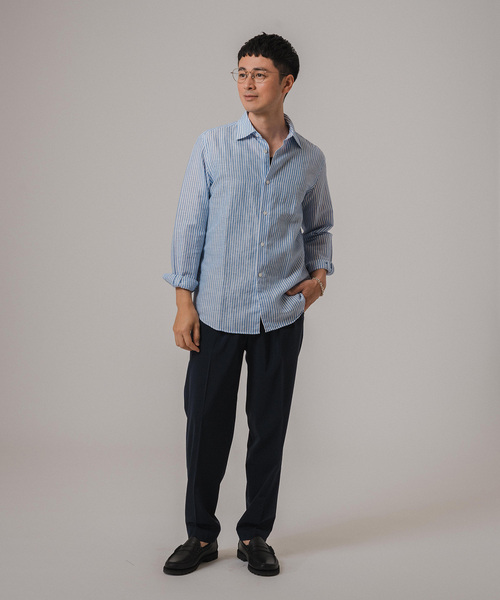 EDIFICE（エディフィス）の「コットン/リネン ストライプ セミレギュラーカラーシャツ（シャツ/ブラウス・メンズ・ホワイト/ブルー系その他・SMALL/MEDIUM/LARGE/X-LARGE）」の22枚目の写真