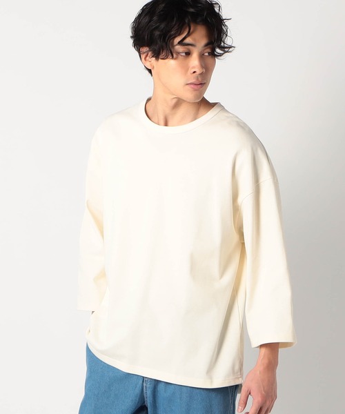 Grand PARK（グランドパーク）の「日本製 デラヴェ天竺7分袖カットソー（Tシャツ/カットソー・メンズ・ブラック/ホワイト/グリーン/ベージュ・FREE）」の2枚目の写真