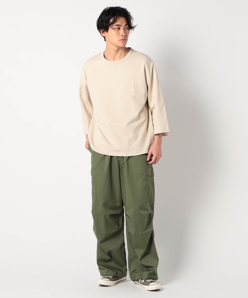 Grand PARK（グランドパーク）の「日本製 デラヴェ天竺7分袖カットソー（Tシャツ/カットソー・メンズ・ブラック/ホワイト/グリーン/ベージュ・FREE）」の5枚目の写真