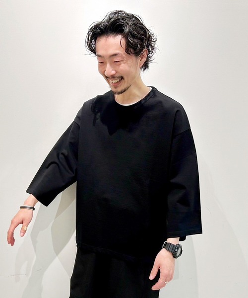 Grand PARK（グランドパーク）の「日本製 デラヴェ天竺7分袖カットソー（Tシャツ/カットソー・メンズ・ブラック/ホワイト/グリーン/ベージュ・FREE）」の21枚目の写真