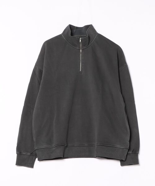 セール】《ピグメント加工 裏毛ハーフジップハイネック