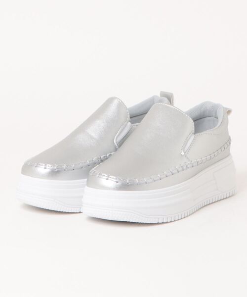 Noubel Voug Relax（ヌーベルヴォーグリラックス）の「ステッチデザイン　ボリュームソール　スリッポンスニーカー（スリッポン・レディース・ホワイト/ブラック/シルバー・S/M/L/LL/3L）」の19枚目の写真