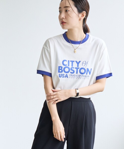 coen(コーエン)の「ロゴプリントリンガーTシャツ(Tシャツ/カットソー・レディース・ダークグレー/ライトグレー/オフホワイト/グレー・M/L)」の2枚目の写真