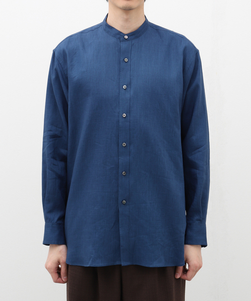 EDIFICE LA BOUCLE（エディフィスラブークル）の「【LA BOUCLE / ラブ―クル】80/1 キャンブリック バンドカラーシャツ（シャツ/ブラウス・メンズ・カーキ/ホワイト/ブルー系その他・LARGE/MEDIUM）」の3枚目の写真