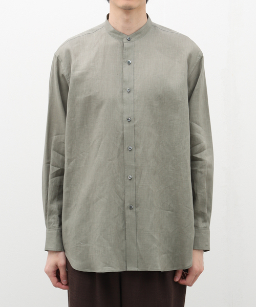 EDIFICE LA BOUCLE（エディフィスラブークル）の「【LA BOUCLE / ラブ―クル】80/1 キャンブリック バンドカラーシャツ（シャツ/ブラウス・メンズ・カーキ/ホワイト/ブルー系その他・LARGE/MEDIUM）」の2枚目の写真