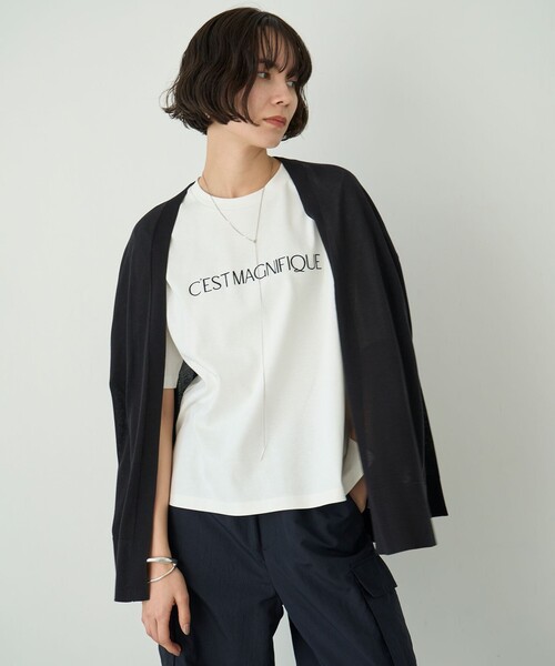 UNFILO（アンフィーロ）の「BEAUTY FORM ロゴ刺繍 半袖Tシャツ（Tシャツ/カットソー・レディース・ダークブラウン系1/ベージュ系1/ホワイト系1/グレー系1/ブラック系1/ホワイト系2・XX-LARGE/X-LARGE）」の7枚目の写真