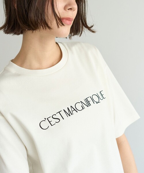 UNFILO（アンフィーロ）の「BEAUTY FORM ロゴ刺繍 半袖Tシャツ（Tシャツ/カットソー・レディース・ダークブラウン系1/ベージュ系1/ホワイト系1/グレー系1/ブラック系1/ホワイト系2・XX-LARGE/X-LARGE）」の8枚目の写真