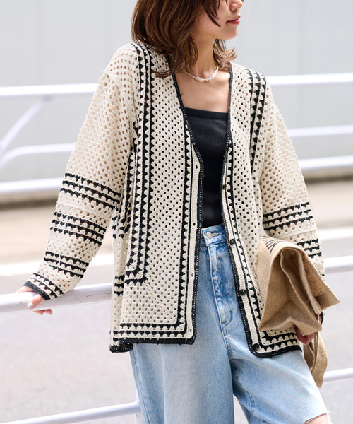 JOURNAL STANDARD relume(ジャーナルスタンダード レリューム)の「《追加6》クロシェラインVネックカーディガン(カーディガン/ボレロ・レディース・ベージュ・FREE)」の6枚目の写真