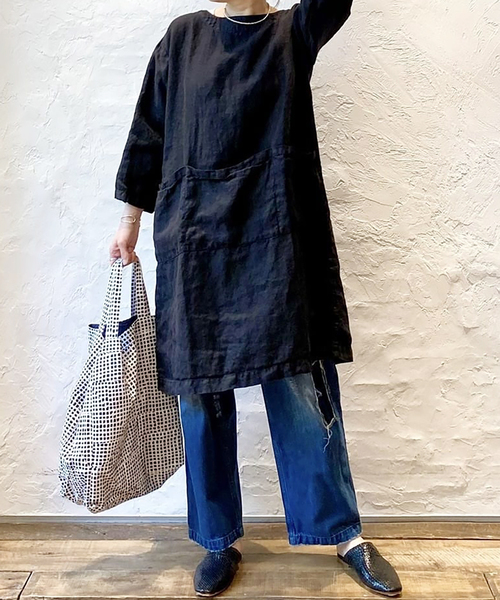 JOURNAL STANDARD LUXE（ジャーナルスタンダード　ラックス）の「【ARMEN 】LINEN HERRINGBONE B/N TUNIC（チュニック・レディース・ブラック/ストーン/ブルー・2）」の2枚目の写真