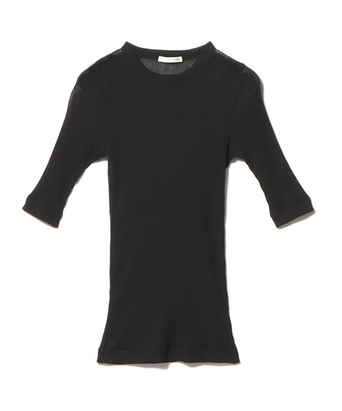 ESTNATION(エストネーション)の「ESTNATION / シアーテレコハーフスリーブカットソー(Tシャツ/カットソー・レディース・ホワイト/ブラック・FREE)」の1枚目の写真