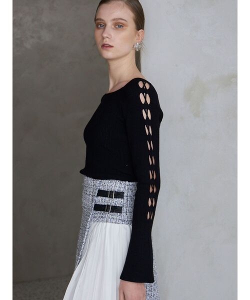 MERCURYDUO（マーキュリーデュオ）の「【セットアップ着用可】異素材ツイードサイドプリーツスカート（スカート・レディース・ブラック/レッド/オフホワイト・SMALL/MEDIUM）」の14枚目の写真