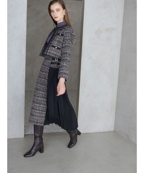 MERCURYDUO（マーキュリーデュオ）の「【セットアップ着用可】異素材ツイードサイドプリーツスカート（スカート・レディース・ブラック/レッド/オフホワイト・SMALL/MEDIUM）」の17枚目の写真