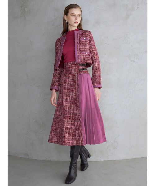 MERCURYDUO（マーキュリーデュオ）の「【セットアップ着用可】異素材ツイードサイドプリーツスカート（スカート・レディース・ブラック/レッド/オフホワイト・SMALL/MEDIUM）」の22枚目の写真