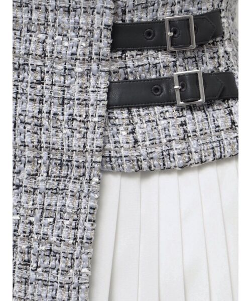 MERCURYDUO（マーキュリーデュオ）の「【セットアップ着用可】異素材ツイードサイドプリーツスカート（スカート・レディース・ブラック/レッド/オフホワイト・SMALL/MEDIUM）」の9枚目の写真