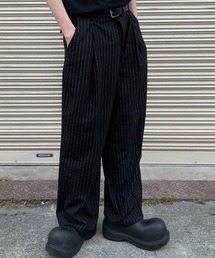Chikashitsu +（チカシツプラス）の「【Chikashitsu +】stripe tuck slacks / 【チカシツプラス】ストライプタックスラックス＜着用動画あり＞（スラックス）」