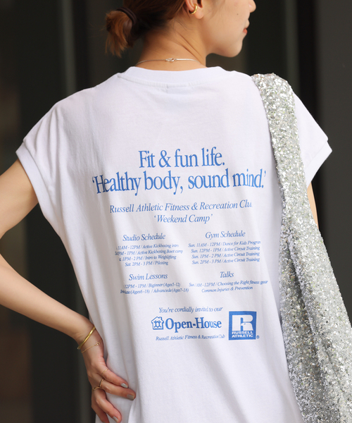 Russell Athletic（ラッセルアスレティック）の「【RUSSELL ATHLETIC】Bookstore Sleeveless OP：ワンピース（ワンピース・レディース・ホワイト/オレンジ/ブラック系その他・FREE）」の2枚目の写真