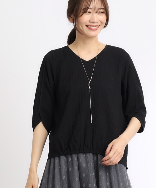 LITMUS ギャザー入りパフスリーブトップス 黒 LITMUS ギャザー入りパフスリーブトップス 黒
