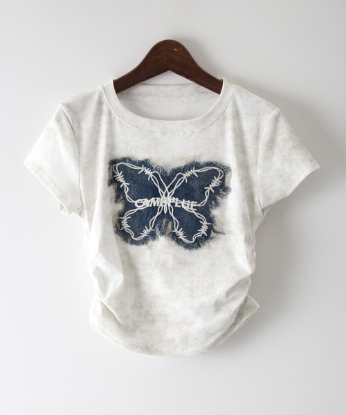 SpRay（スプレイ）の「デニムバタフライＴシャツ（Tシャツ/カットソー・レディース・アイボリー/ブラック/ベージュ/グレー系その他・FREE）」の4枚目の写真