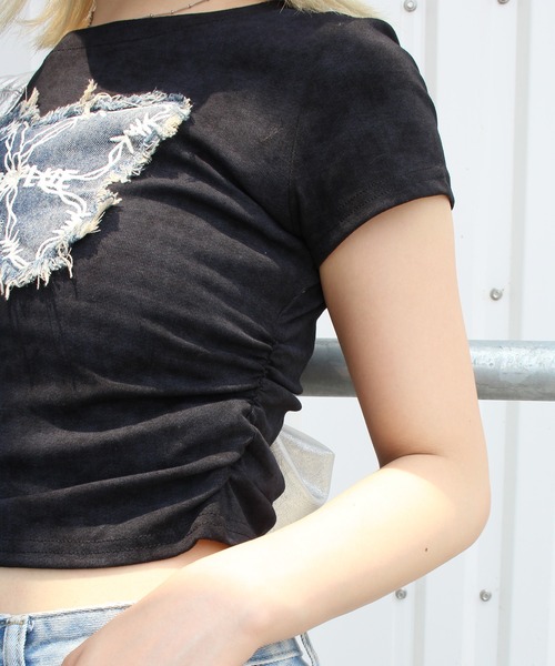 SpRay（スプレイ）の「デニムバタフライＴシャツ（Tシャツ/カットソー・レディース・アイボリー/ブラック/ベージュ/グレー系その他・FREE）」の9枚目の写真