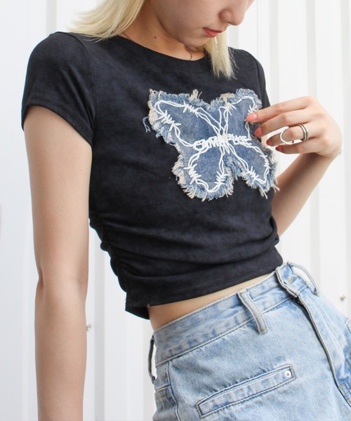 SpRay（スプレイ）の「デニムバタフライＴシャツ（Tシャツ/カットソー・レディース・アイボリー/ブラック/ベージュ/グレー系その他・FREE）」の13枚目の写真