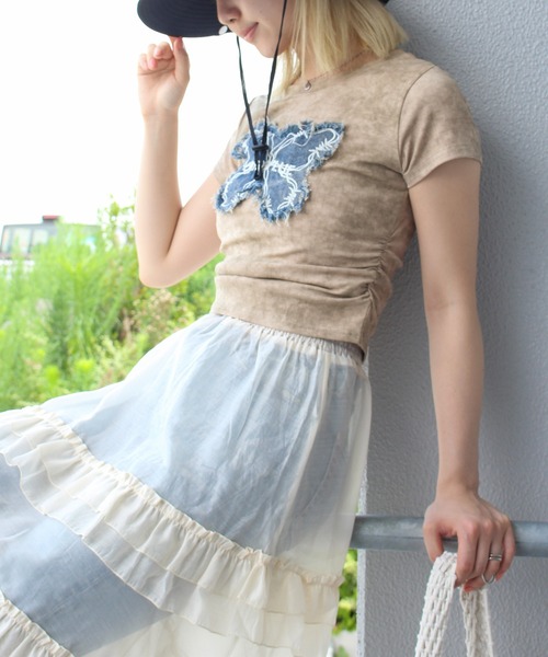 SpRay（スプレイ）の「デニムバタフライＴシャツ（Tシャツ/カットソー・レディース・アイボリー/ブラック/ベージュ/グレー系その他・FREE）」の15枚目の写真