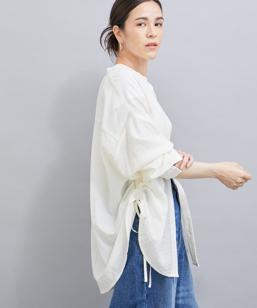 le cercle ADAM ET ROPE'(ルセルクルアダムエロペ)の「【セットアップ対応】麻調シャーリングシャツ(シャツ/ブラウス・レディース・ホワイト/ブラック/ブラウン・FREE)」の1枚目の写真