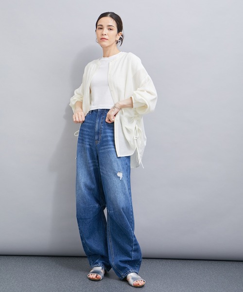 le cercle ADAM ET ROPE'(ルセルクルアダムエロペ)の「【セットアップ対応】麻調シャーリングシャツ(シャツ/ブラウス・レディース・ホワイト/ブラック/ブラウン・FREE)」の6枚目の写真