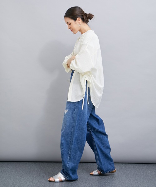 le cercle ADAM ET ROPE'(ルセルクルアダムエロペ)の「【セットアップ対応】麻調シャーリングシャツ(シャツ/ブラウス・レディース・ホワイト/ブラック/ブラウン・FREE)」の7枚目の写真