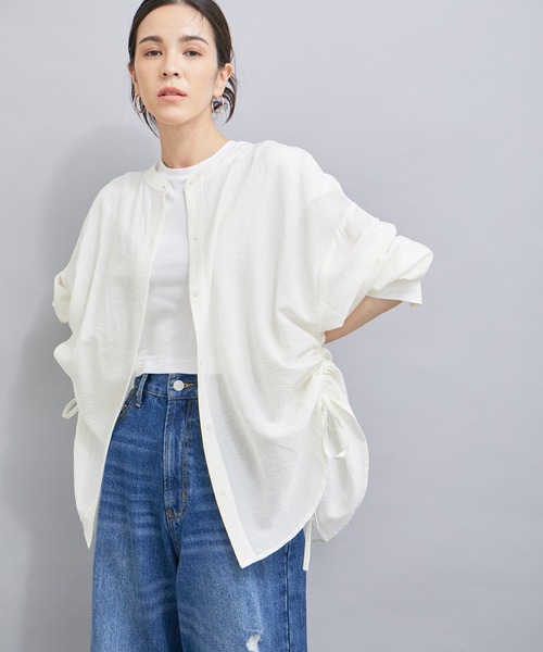 le cercle ADAM ET ROPE'(ルセルクルアダムエロペ)の「【セットアップ対応】麻調シャーリングシャツ(シャツ/ブラウス・レディース・ホワイト/ブラック/ブラウン・FREE)」の14枚目の写真