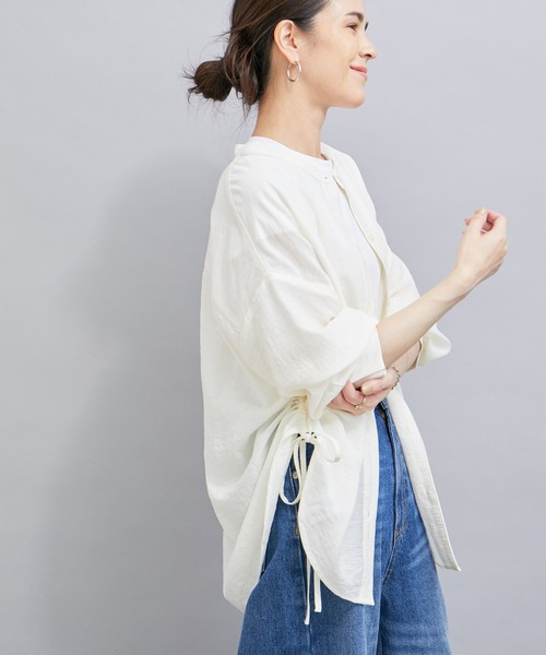 le cercle ADAM ET ROPE'(ルセルクルアダムエロペ)の「【セットアップ対応】麻調シャーリングシャツ(シャツ/ブラウス・レディース・ホワイト/ブラック/ブラウン・FREE)」の15枚目の写真