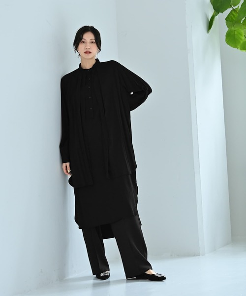 STYLE DELI(スタイルデリ)の「【BLK001】イレギュラーヘムシャツワンピース(ワンピース・レディース・ライトグレー/ブラック・FREE)」の3枚目の写真